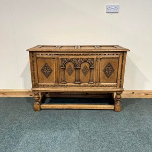 Large, Solid Oak, Distressed, Carved Box. (BB101)