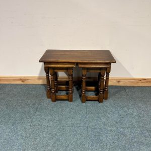 Large, Rustic Solid Oak, Nest of 3 Tables. (N105)