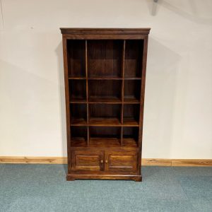 Large, Solid Sheesham Wood, Multi Fixed Shelf, 2 Door Bookcase. (BC206)