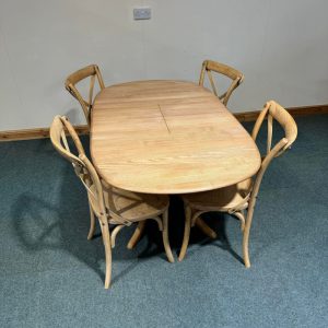 (TC300) Small, Solid Elm, Ercol, 1 Leaf Extending Pedestal Table and 4 Chairs.