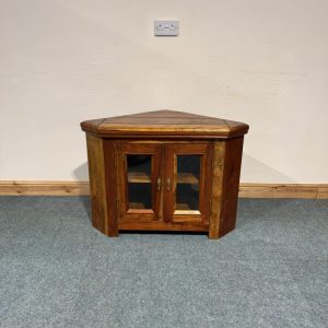 Medium Sized, Sheesham Wood, Glazed Corner TV Unit. (TV263)