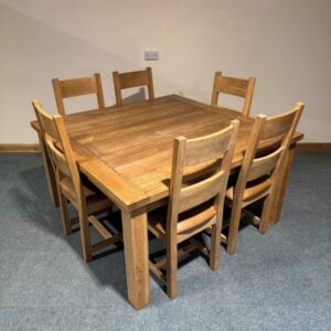 (TC391) Extra large, Vancouver, Square, Rustic Solid Oak, Fixed Table and 6 Chairs.